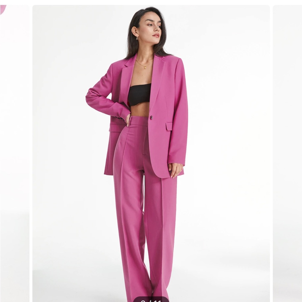NEW Commense High Waisted Pleat Front Fuchsia Straight Leg Trousers sz 8/10